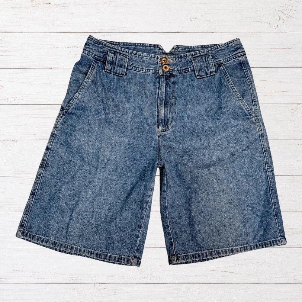 Vintage 90s White Stag Blue Denim Jorts Cargo Utility Shorts V-Notch Waistband